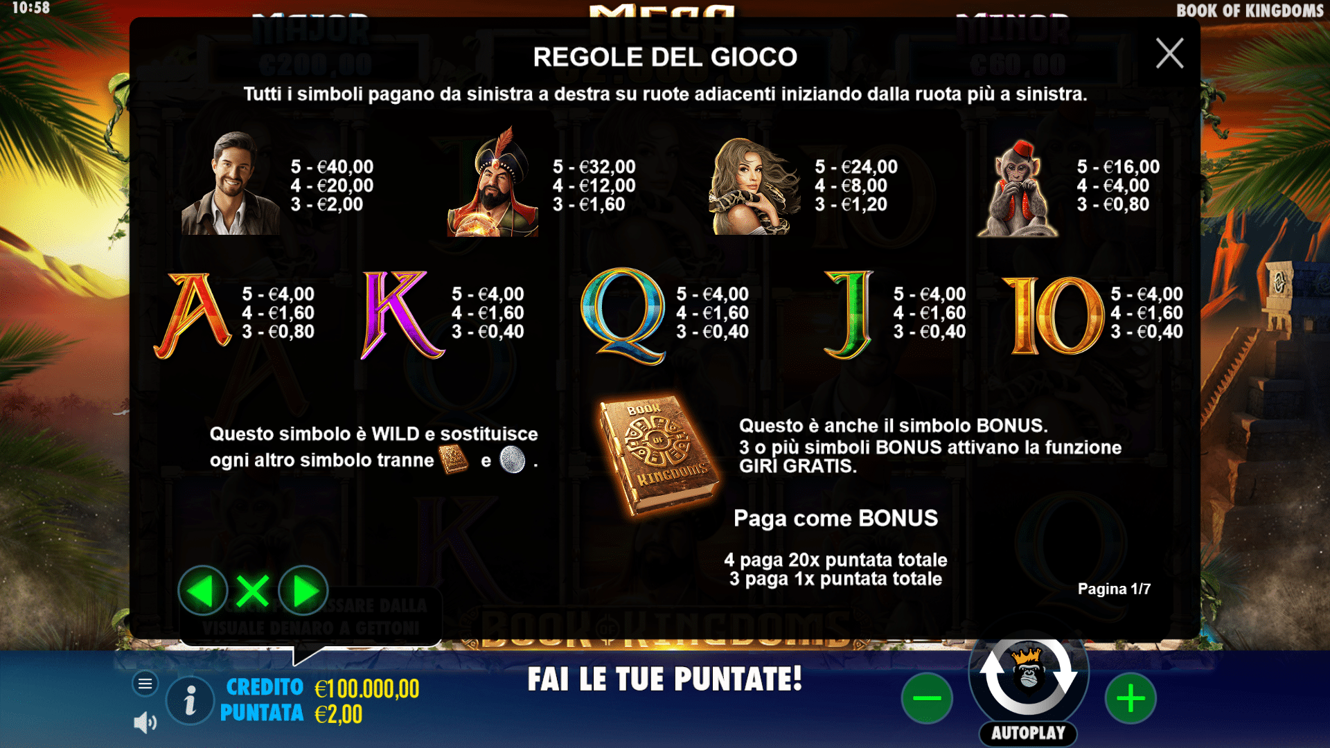 Paytable della Slot Book of Kingdoms gratis