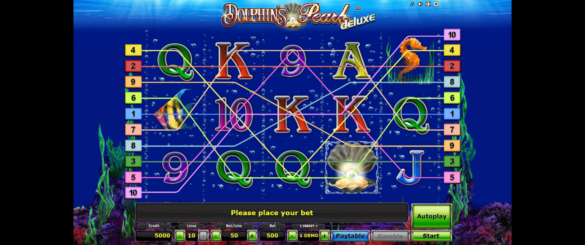 griglia videolottery dolphin's pearl deluxe