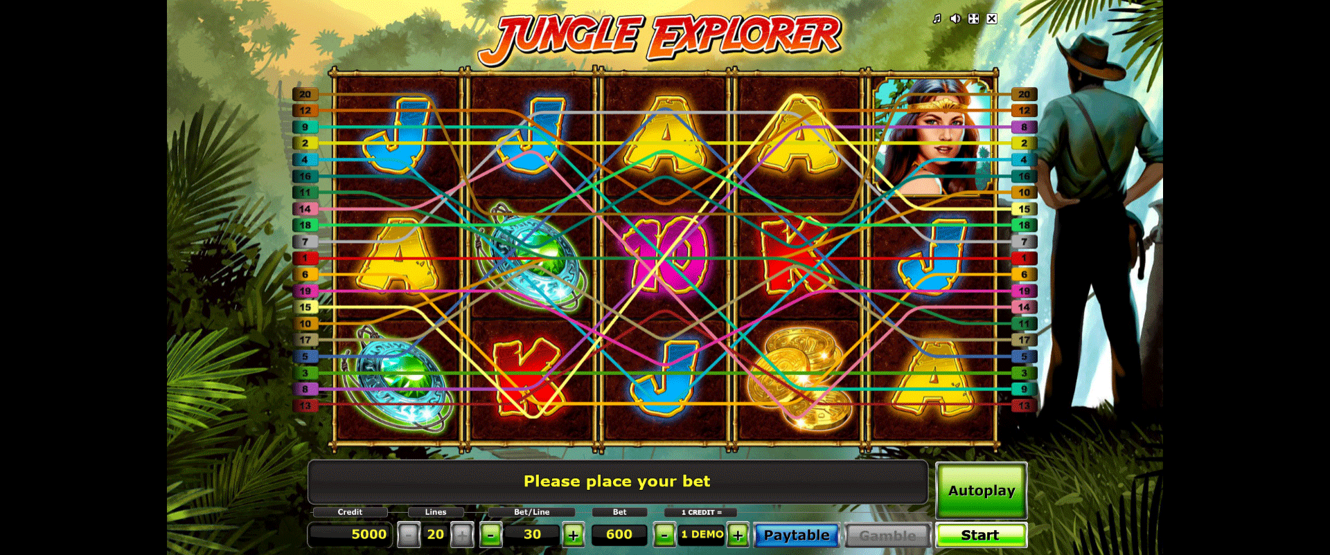 griglia di gioco della vlt jungle explorer