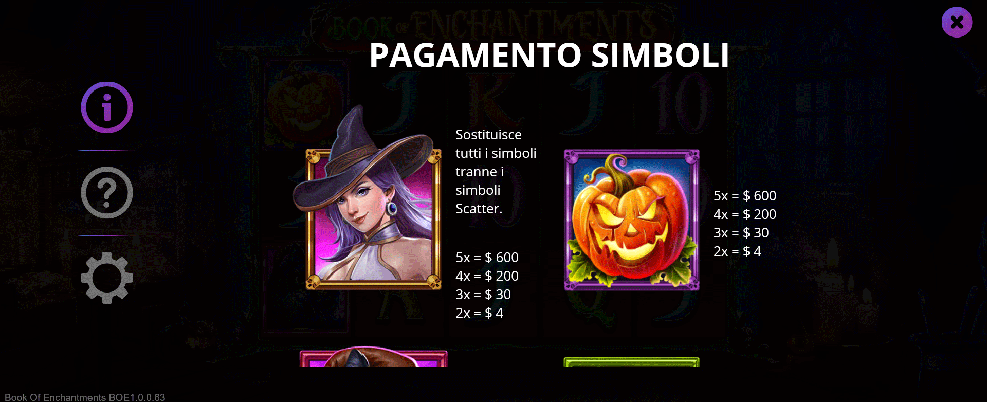 tabella vincite slot machine book of enchantments