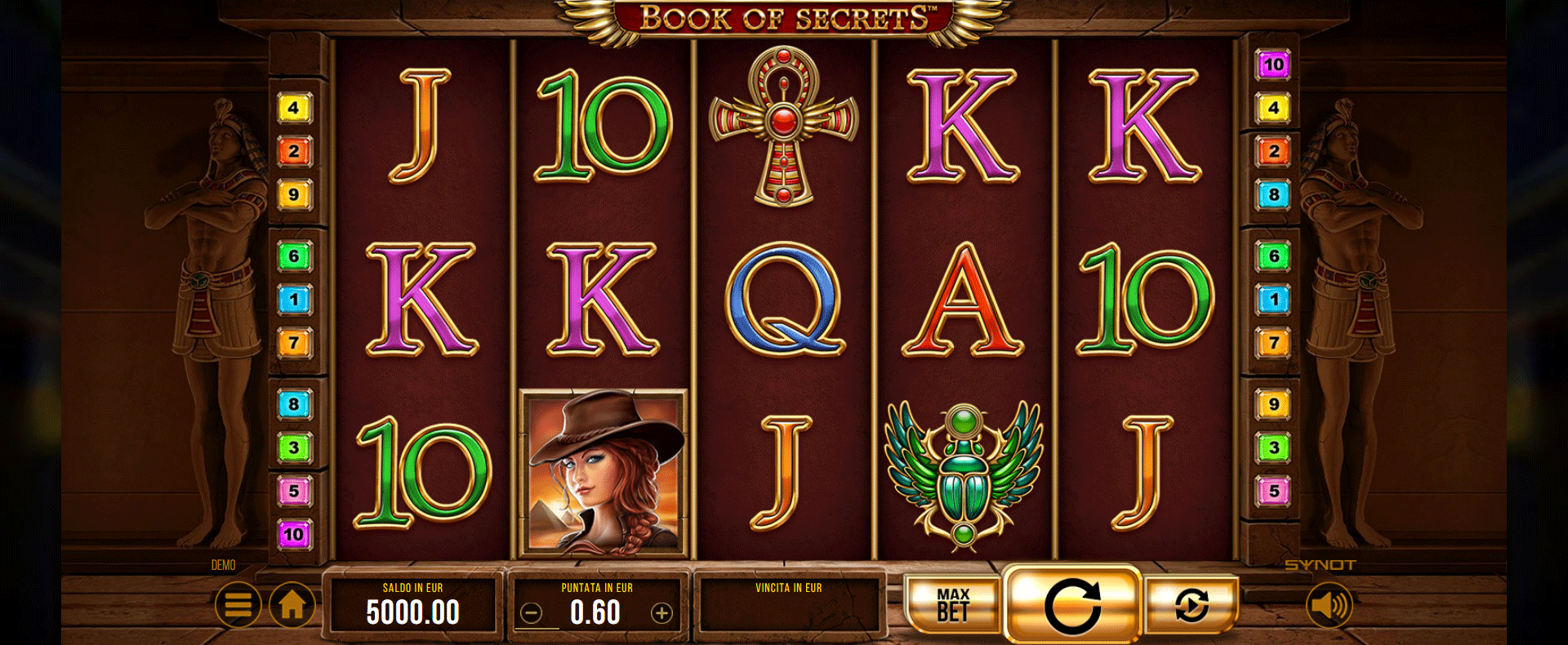 griglia di gioco della slot online book of secrets