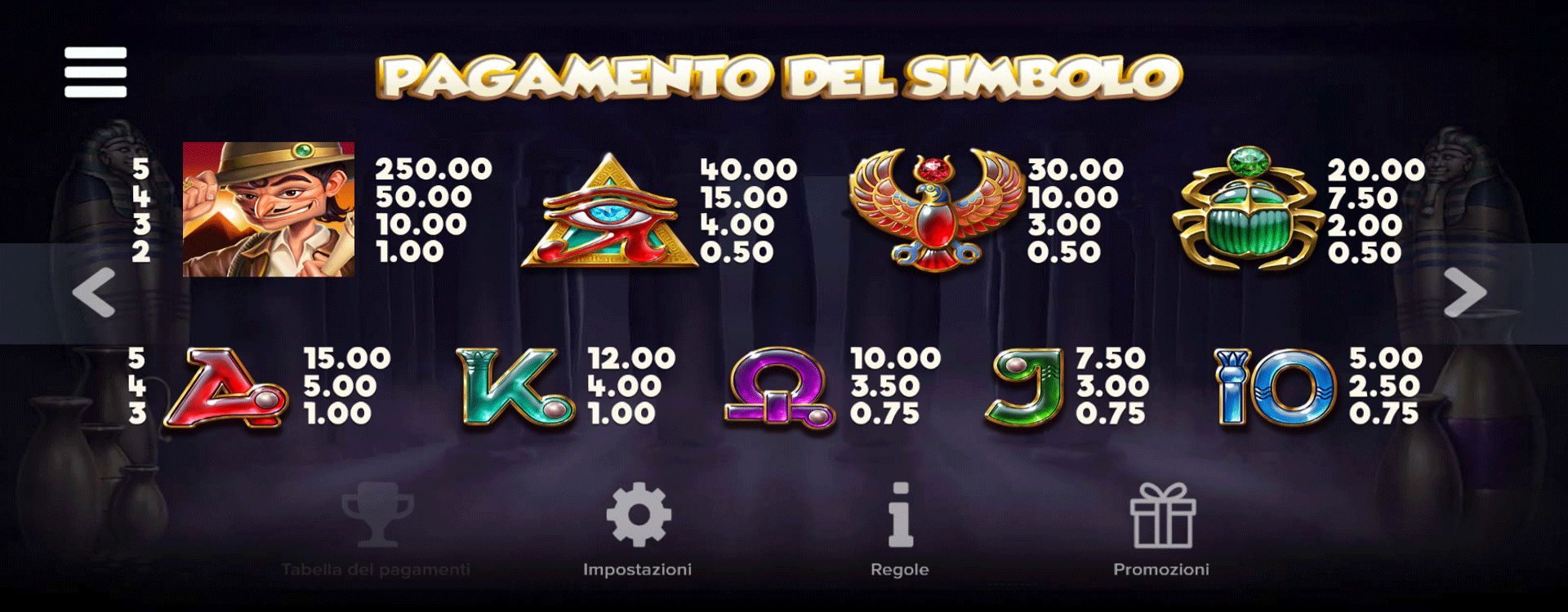 paytable slot online book of toro