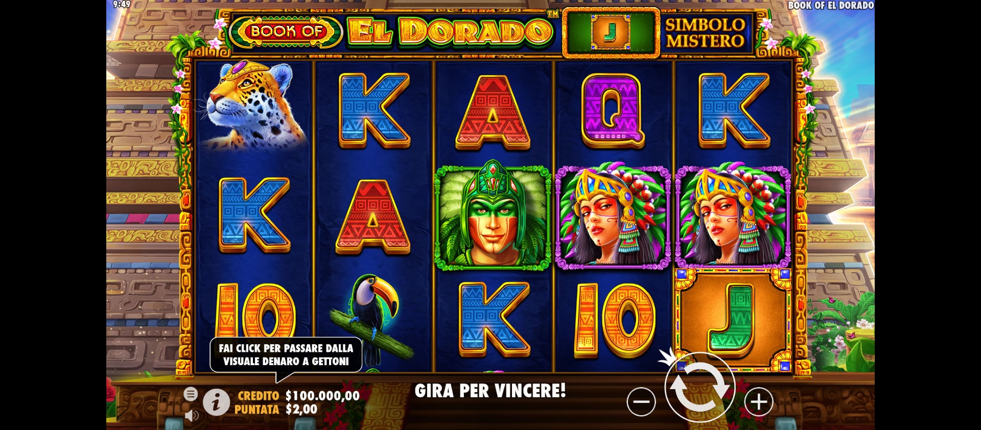 schermata del gioco slot machine book of eldorado