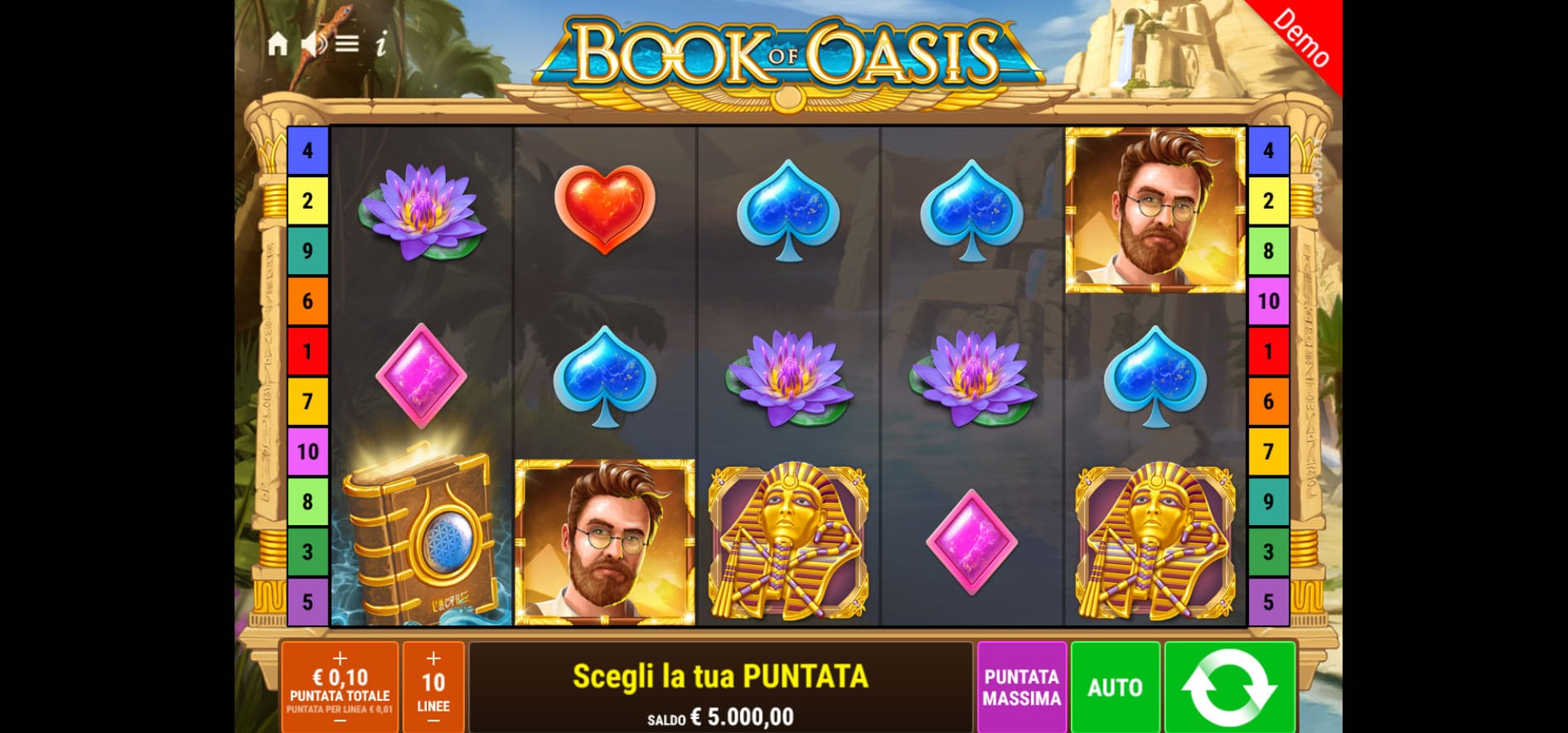 griglia di gioco della slot machine book of oasis